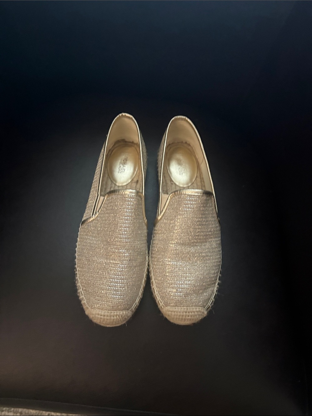 Michael Kors Metallic Beige Woven Espadrille Slip-Ons